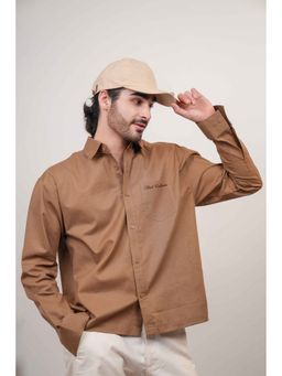 Perch - Men's Brown Solid Linen Cotton Boxy Fit Shirt