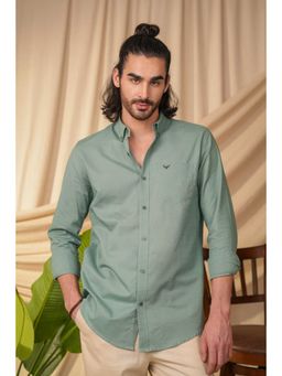 Perch - Men's Sea Green Solid Linen Cotton Slim Fit Shirt