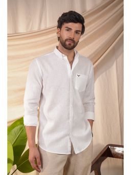Perch - Men's White Solid Linen Slim Fit Shirt