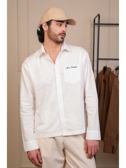 Perch - Men's White Solid Linen Cotton Boxy Fit Shirt