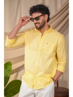 Perch - Men's Lime Yellow Solid Linen Cotton Slim Fit Shirt