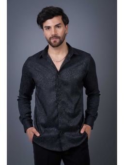 Perch - Men's Textured Black Jacquard Slim Fit Shirt