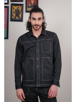 Perch - Men's Black Solid Heavy Cotton Twill Boxy Fit Shirt