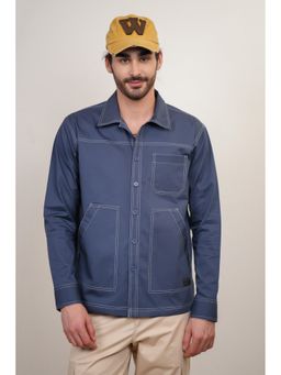 Perch - Men's Slate Blue Solid Heavy Cotton Twill Boxy Fit Shirt