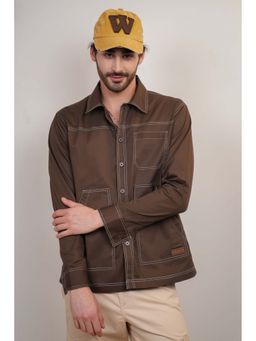 Perch - Men's Brown Solid Heavy Cotton Twill Boxy Fit Shirt