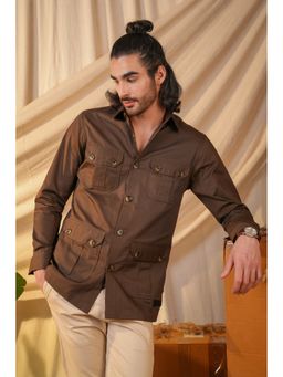 Perch - Men's Brown Solid Heavy Cotton Twill Regular Fit Shirt
