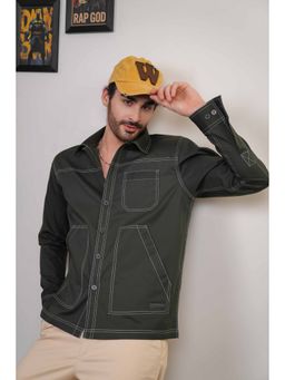 Perch - Men's Dark English Green Solid Heavy Cotton Twill Boxy Fit Shirt