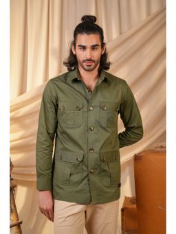 Perch - Men's Green Solid Heavy Cotton Twill Regular Fit Shirt
