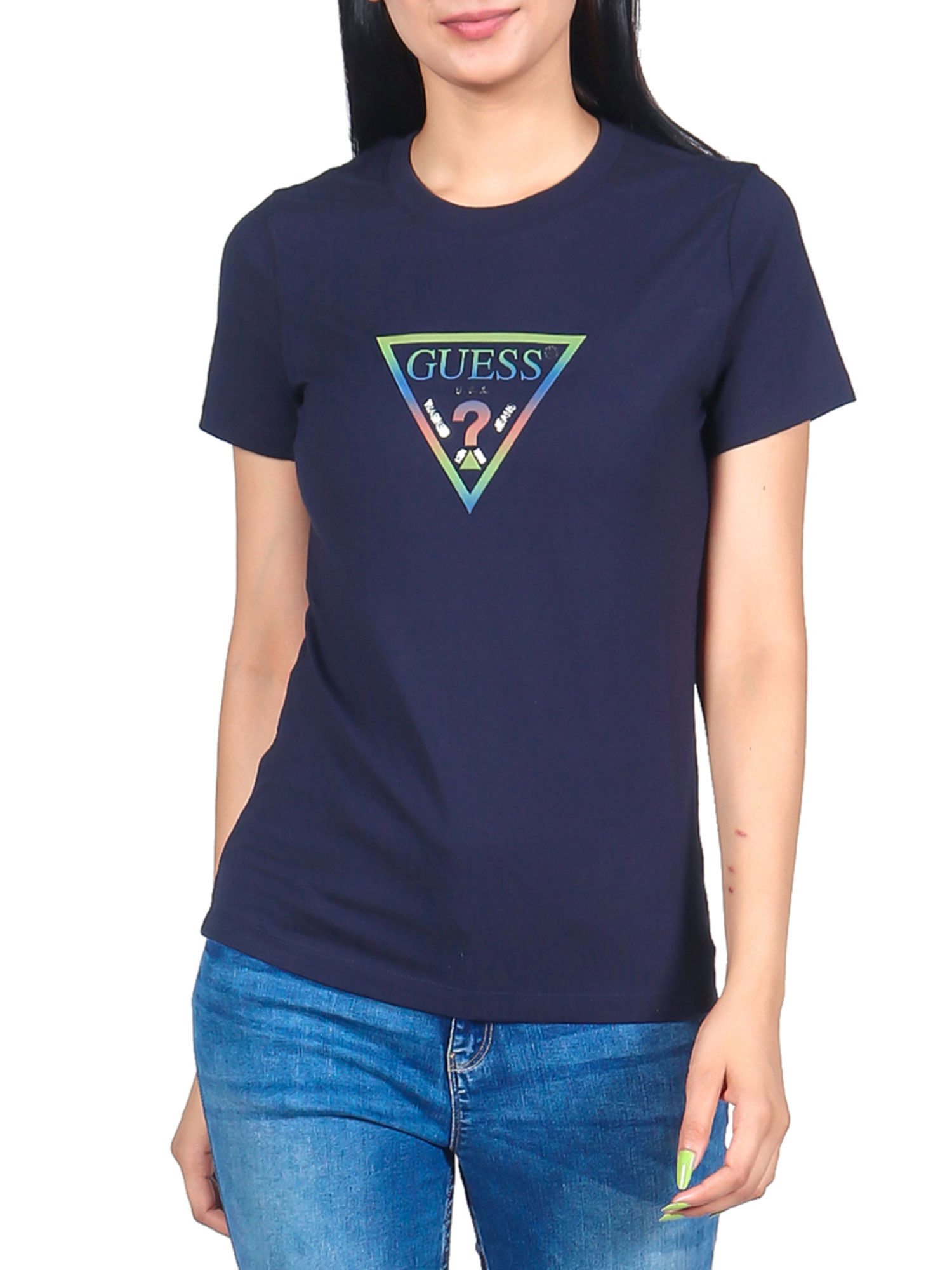 Guess Women Navy Blue Crew Neck T-Shirt 