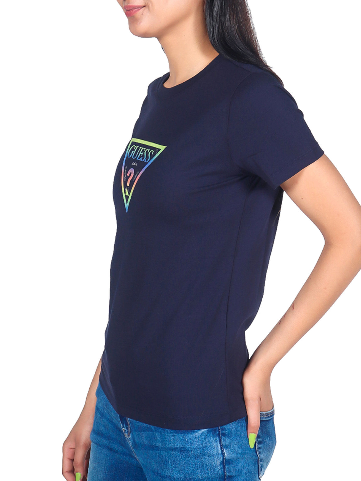 Guess Women Navy Blue Crew Neck T-Shirt 