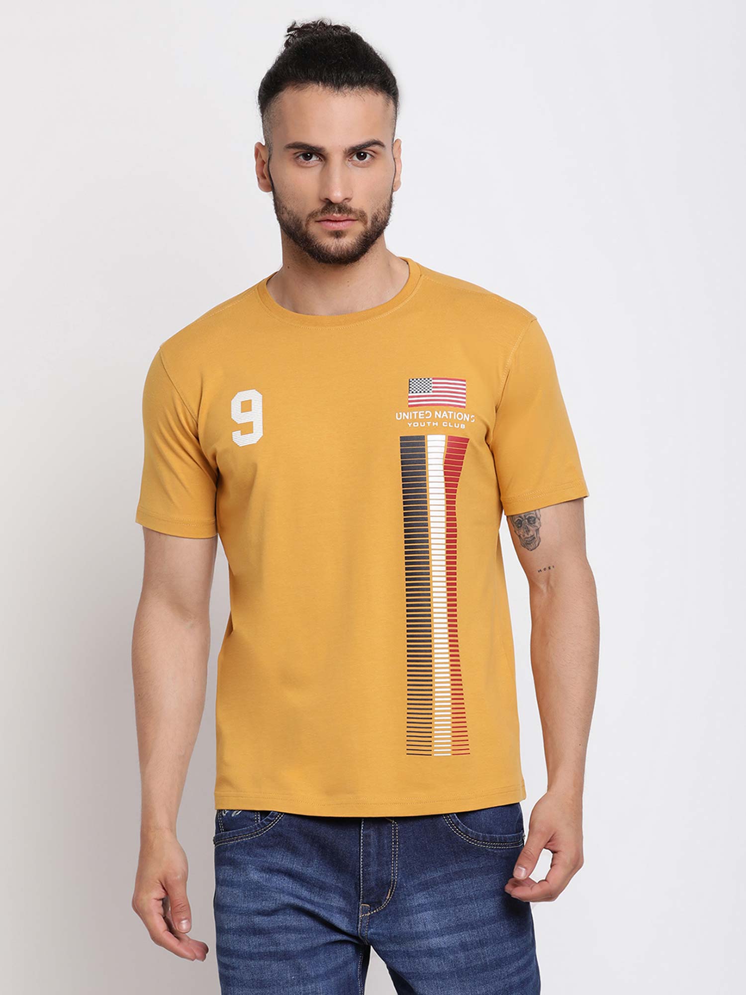 Mustard Short Sleeves Round Neck 