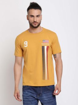 Cantabil - Men's Mustard Half Sleeves Round Neck T-shirt