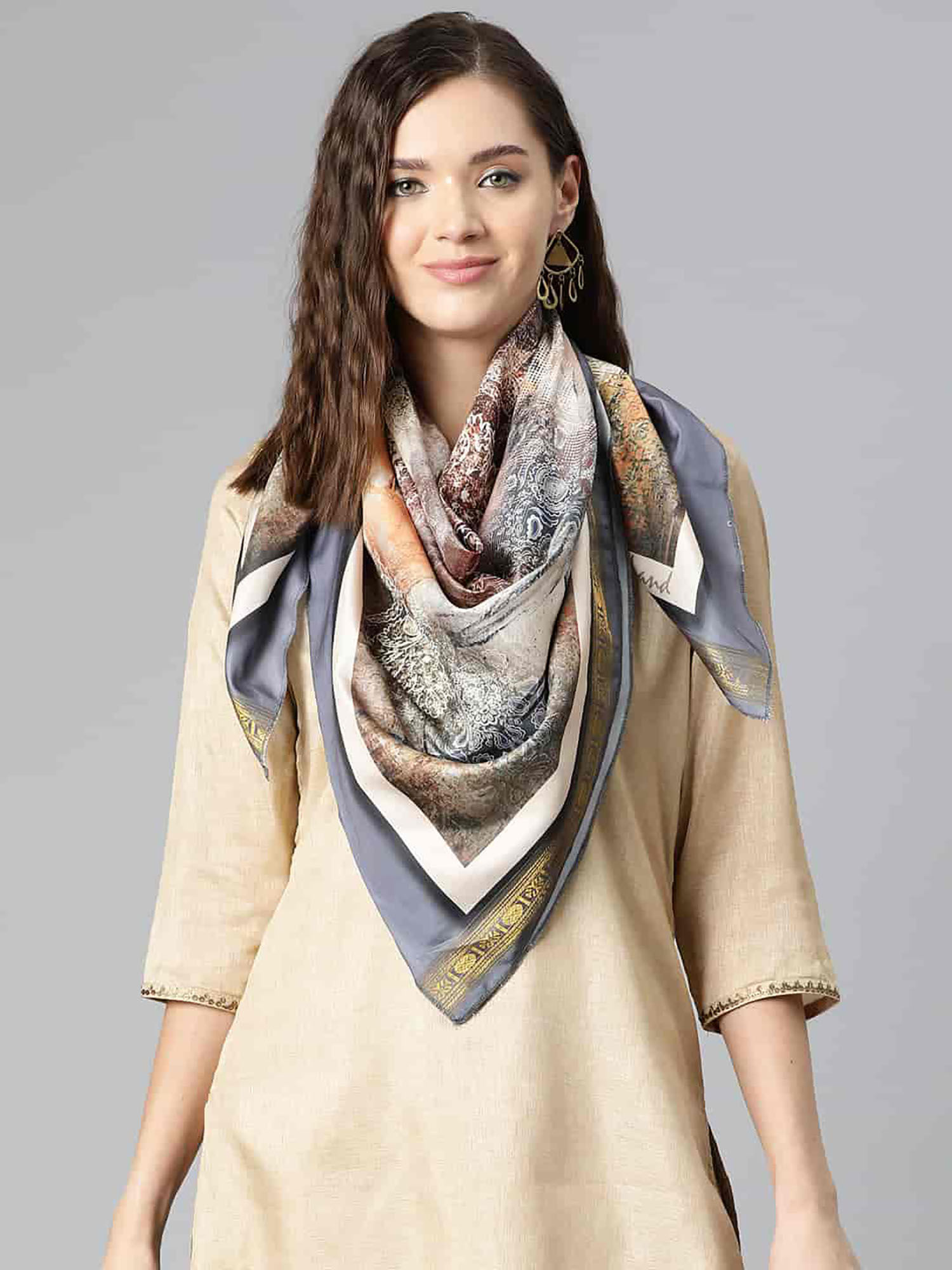 silk land Women Brown Printed Scarf (M)-picture-16
