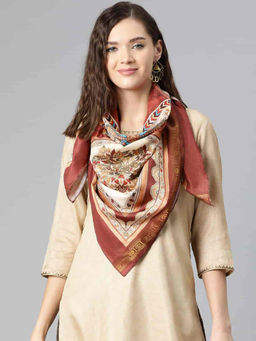 Silk Land - Women Brown Printed Scarf (M)