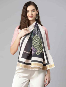 Silk Land - Women Black Colorblock Scarf (M)