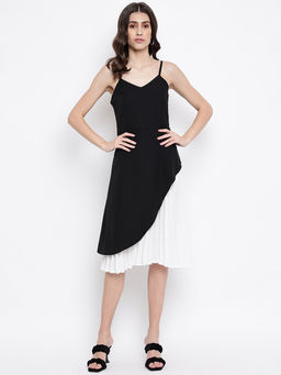 IKI CHIC - Black Strappy Colorblocked Pleated Midi Dress