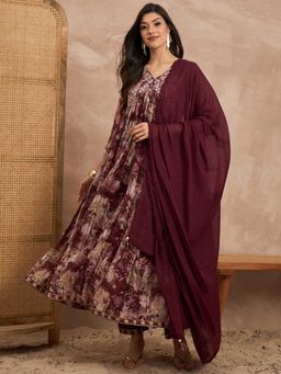 CHETI - Women Cotton Voile Kurta & Pants With Dupatta Maroon