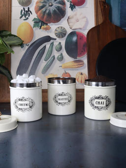 Living With Elan - Off White Chai Cheeni Coffee Canister (Set Of 3)