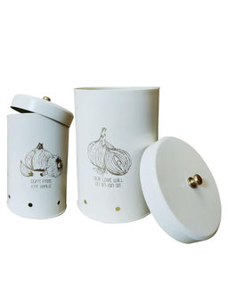 Living With Elan - Country Onion/Garlic Stainless Steel Storage Canisters (Set Of 2)