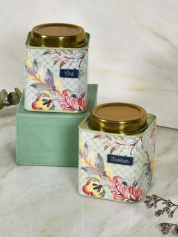 Living With Elan - Gingham & Blooms Air-Tight Cha Shakkar Square Container (Set Of 2)