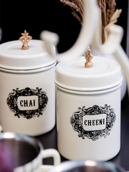 Living With Elan - Off White Chai Cheeni Canister (Set Of 2)