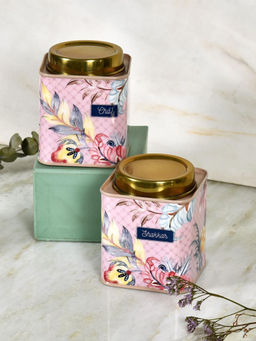 Living With Elan - Gingham & Blooms Air-Tight Stainless Steel Square Container - Set Of 2