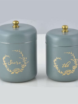 Living With Elan - Grey Tea and Sugar Curved Canisters (Set Of 2)