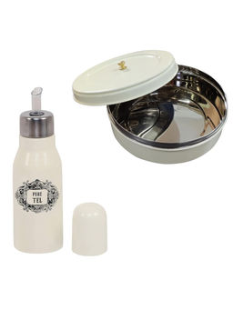 Living With Elan - Stainless Steel Roti Box and Oil Dispenser (Set Of 2)