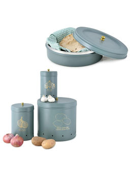 Living With Elan - Grey Potato Onion Garlic Canister & Roti Box (Pack Of 4)