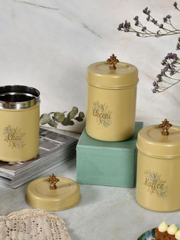 Living With Elan - Gingham & Blooms Stainless Steel Round Container with Lid - Set Of 3