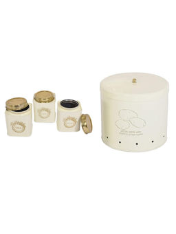 Living With Elan - Off White Tea, Sugar & Coffee Canister and Potato Storage (Pack Of 4)
