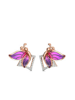 Candere by Kalyan Jewellers - 18K BIS Hallmark Rose Gold and Diamond Butterfly Earrings