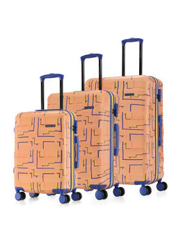 Nasher Miles - Denver Polycarbonate Printed Luggage Orange Trolley Bags (Pack of 3) (L)