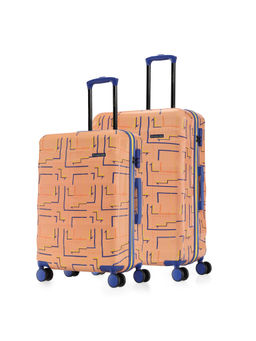 Nasher Miles - Denver Polycarbonate Printed Luggage Orange Trolley Bags (Pack of 2) (L)
