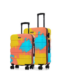 Nasher Miles - Jet Set Go Real Hard-Sided Printed Luggage Peach Yellow Trolley Bags (Pack of 2) (M)
