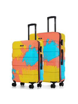 Nasher Miles - Jet Set Go Real Hard-Sided Printed Luggage Peach Yellow Trolley Bags (Pack of 2) (L)