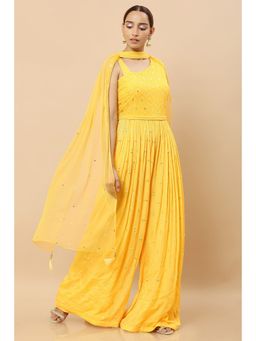 Soch - Women Yellow Georgette Embroidered Jumpsuit (Set of 2)