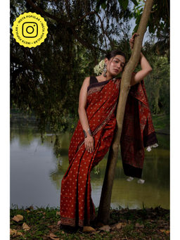 Eternity by Sakshi - Rust Malang Handloom Saree with Unstitched Blouse