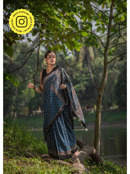 Eternity by Sakshi - Indigo Malang Handloom Saree with Unstitched Blouse