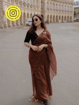 Eternity by Sakshi - Gerua Parallel Rust Universe Saree