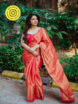 Eternity by Sakshi - Womens Solid Orange Saree without Blouse