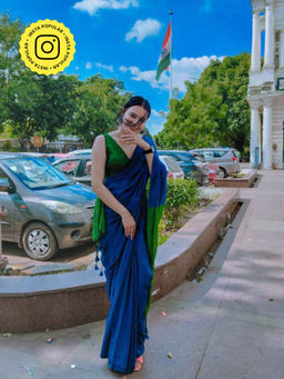 Eternity by Sakshi - Blue Emerald Office Saree with Unstitched Blouse