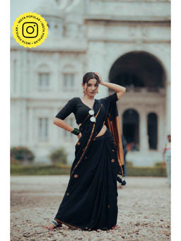 Eternity by Sakshi - Black Polka Saree with Unstitched Blouse