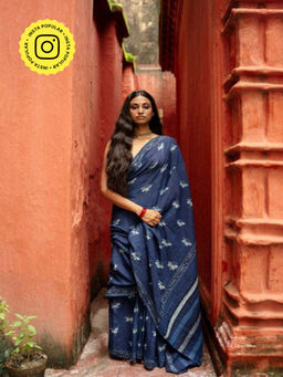 Eternity by Sakshi - Indigo Horizon Hand Block Printed Cotton Saree with Unstitched Blouse