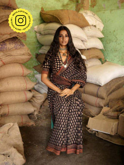Eternity by Sakshi - Jheel Mangalgiri Ajrakh Saree with Unstitched Blouse
