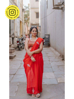 Eternity by Sakshi - Laal Handwork Noor Saree Without Blouse