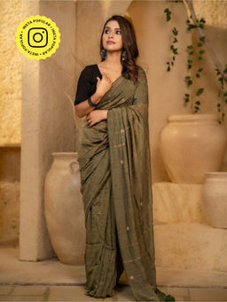 Eternity by Sakshi - Olive Green Noor Saree Without Blouse