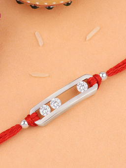 Ornate Jewels - 925 Silver American Diamond Look Thread Rakhi for Brother with Roli Chawal