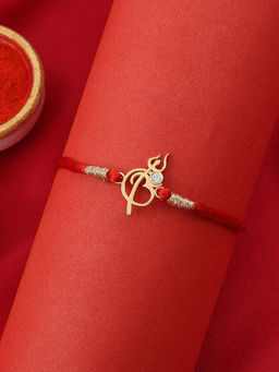 Ornate Jewels - 925 Silver American Diamond Divine Trishul Rakhi for Brother with Roli Chawal