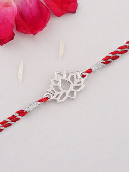 Ornate Jewels - 925 Silver Floral Thread Rakhi for Brother with Roli Chawal